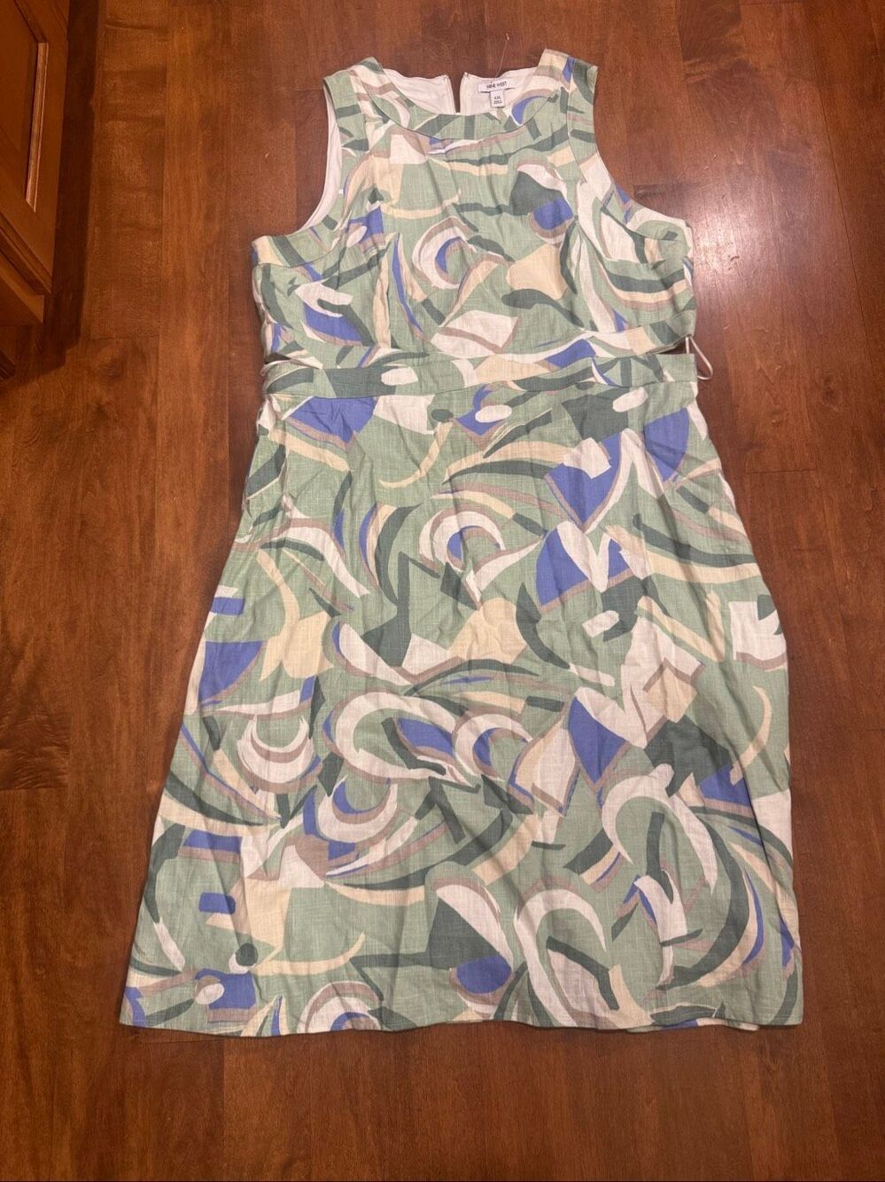 NWT Nine West XXL Linen Blend Abstract Print Side Cutout Midi Dress